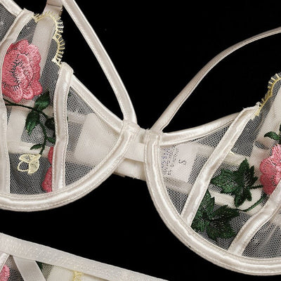 Embroidered Roses Translucent Two Piece