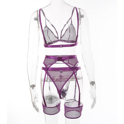 Soft Lace Ultra-Thin 3 Piece Suit With Garter And Thigh Straps