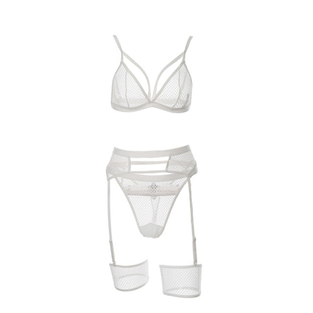 Soft Lace Ultra-Thin 3 Piece Suit With Garter And Thigh Straps