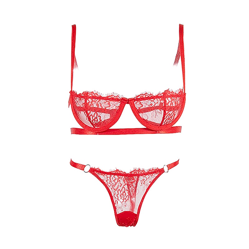 Teaser Style Lace 1/2 Cup Bra & Thong