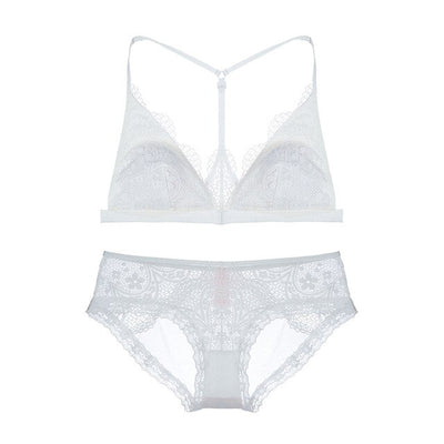 Casual Sheer Lace Front Clasp Y-line Bra With Matching Lacy Panty