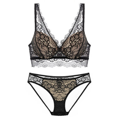 Deep-V Lacy Midriff Brassiere with Matching Panty